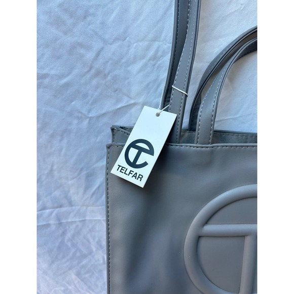 Telfar Small Shopping Bag Grey Faux Leather Crossbody Top Handle - Picture 3 of 12